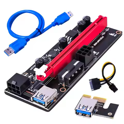 PCI-E Riser 009S 1X 16x Extender PCI E USB Riser 009S Dual 6Pin Adapter Card SATA 15pin for BTC USB 