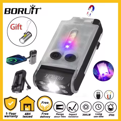 BORUiT V30 EDC LED Flashlight Keychain USB-C Rechargeable Power Bank with UV Light Magnetic Clip Ala