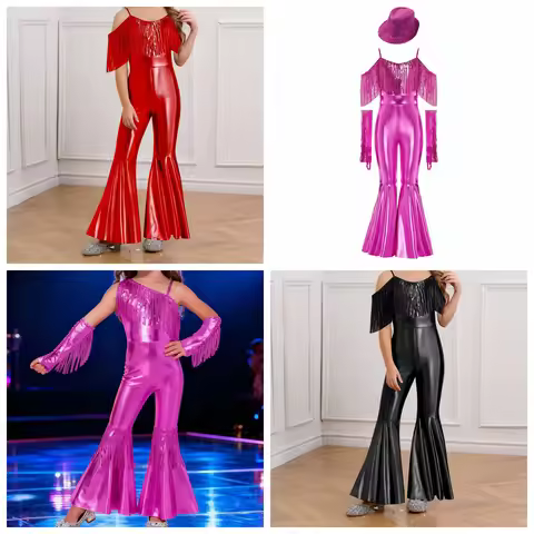 Girls Fashion Romper Sequins Tassels Sparkly Jumpsuits 60s 70s Disco Party Outfit Festival Costumes 
