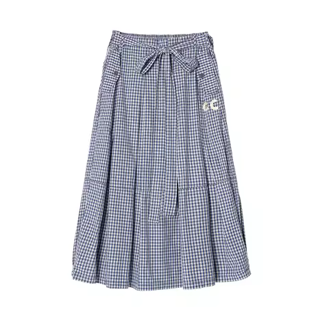 Skirt 2025 New Checkered Blue White Bow Waist Coastal Summer Casual Resort skirt 255012