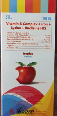 VITAMIN B-COMPLEX + IRON + LYSINE + BUCLIZINE HCL 120 ML (IROPLUS)  APPETITE STIMULANT