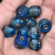 ((10 Pcs) Wenwan Ancient Beads Nepal Backflow Old Pulp Old Glaze Phoenix Pattern Old Beads Light Blu