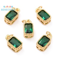 BENECREAT 2pcs golden Brass Inlaid Cubic ia with Jump Ring Long-Lasting Rectangle Green 9.5x5x3.5mm 