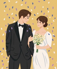 【客製化婚紗似顏繪】簡約婚紗人像 情侶