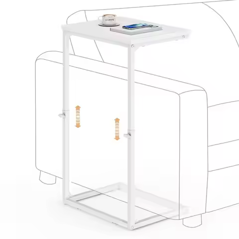 C Shaped End Table for Couch, 33.2 Extra Tall C Table Adjustable Height Side Table, Small Side Table