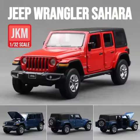 1/32 Jeep Wrangler Sahara JKM Diecast Metal Miniature SUV Off-Road Model Sound & Light Collection Gi