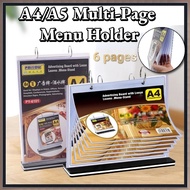 Restaurant menu display A4 size shop promos holder Acrylic display turning page