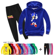 Sonic The Hedgehog ผ้าฝ้าย + โพลีเอสเตอร์2ชิ้นชุด Boy 'S Sweatshirt กางเกงแขนยาวฤดูใบไม้ผลิฤดูใบไม้ร่วงเสื้อผ้าเด็ก Hoodie Jogger สำหรับชายหญิงเกาหลี