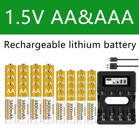 100% Original AA3400mAh AAA 3000mAh Battery 1.5V Rechargeable Polymer Lithium-ion Battery with USB c
