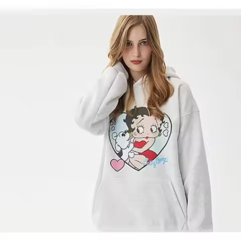MINISO 2026 New Hot Sale BETTY BOOP Pajama Cartoon Print Fleece-lined Hoodie for Women and Men Overs