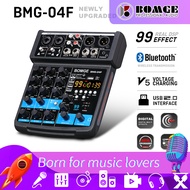BOMGE 4 channel dj audio mixer  with MP3 USB Bluetooth, stereo record, 48V phantom power, 5V power s