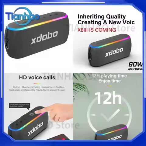 XDOBO X8 III 60W Bluetooth Speaker for Portable Colorful RGB IPX7 Outdoor Waterproof Wireless Speake
