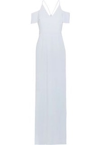 HALSTON HERITAGE Cold Shoulder Crepe Evening Gown Sky Blue Maxi Dress designer dress cocktail weddin