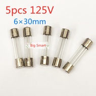 5pcs 0.5A 1A 2A 3A 4A 5A 6A 8A 10A 15A 125V 6 * 30 glass fuse 6×30mm 110V voltage