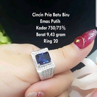 Cincin Pria Batu Biru Ring 20 emas putih 750 351Ct Top