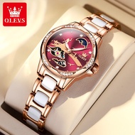 OLEVS Automatic Watch for women New Design Waterproof Ceramic Strap Chronograph Temperament Mechanic