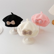 Korean Style Knitted Ribbon Baby Girl Beret Hat | Baby Beret Hat | Kids Korean Hat