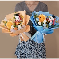 [SG Stock] Cute and Funny Sunflower Crochet Knitted Bouquet Bachelor's Uniform Bear Doll Flower Grad