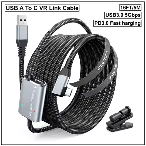5m VR Link Cable With Clip PD3.0 Fast Charging USB 3.0 to USB C Cable Data 5Gbps For Meta Quest 3/2/