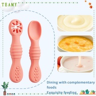 TEAMY 2PCS Baby Learning Spoons, Soft Silicone Cute Infant Feeding Spoon, Eating Helper Feeding Tabl