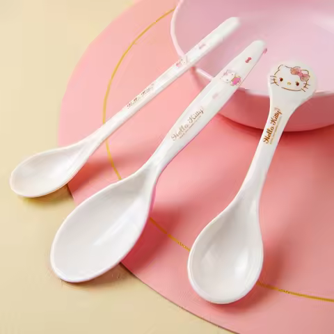 Hello Kitty Spoon Cute Soup Spoon Reusable Dessert Spoon Breakfast Oatmeal Spoon Kids Tableware Cart