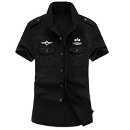 Summer Short-Sleeved Shirt Men's Workwear Loose Large Size Pure Cotton Outdoor Casual Epaulette Shir