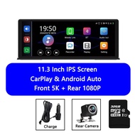 Ekleva 11.3 Inch DVR cho xe hơi 5K Dash Cam ống kính kép Không Dây Carplay & Android Video Tự động m