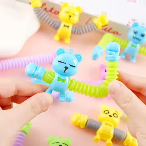 Colorful Animal Pop Tubes Telescopic Fidget Toys Versatile Telescopic Tube Squeeze Sensory Toys Kids
