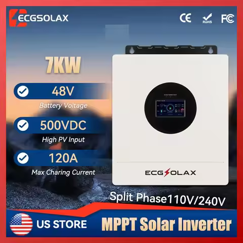 ECGSOLAX 7KW Hybrid Solar Inverter 48V 110V Single-Phase Pure Sine Wave Inverter with MPPT 120A Sola