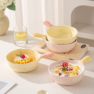 Ins Cream Style Ceramic Handle Bowl Aesthetic Baking Bowl aesthetic ceramic fruit salad bowl contain