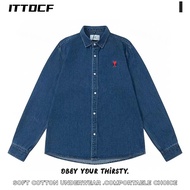 Ami Paris Running Price Love Denim Shirt Embroidery Casual Loose Joker Cross-border Mens And Womens