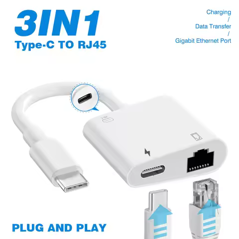 3 In 1 Type C To Ethernet Adapter RJ45 Adapter For Huawei Xiaomi Oppo Apple Laptop To Ethernet Charg