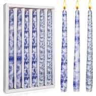 Nuanchu 6 Pcs Chinoiserie Taper Candles 10 Inch Blue and White Decorative Candlesticks Religious Adv