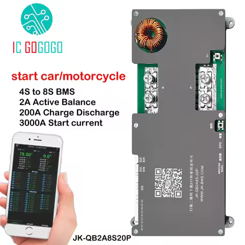 Jikong Start Car 4S to 8S 2A Active Balance BMS 3000A Engine Motorcycle 200A Charge Discharge Protec