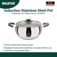 Balayko l 555 High Quality Induction Stainless Steel Pearl Pot Cookware w Glass Cover Lid 24cm 4005