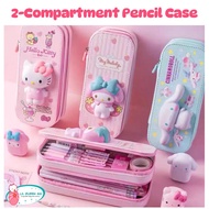 [LIL BUBBA] SANRIO SQUISHY PENCIL CASE KITTY CINNAMOROLL DORAEMON MELODY DUAL COMPARTMENT