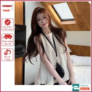 Shirt Sleeveless Yummy women's cream white cotton, Korean style loose shirt with ruffles A87