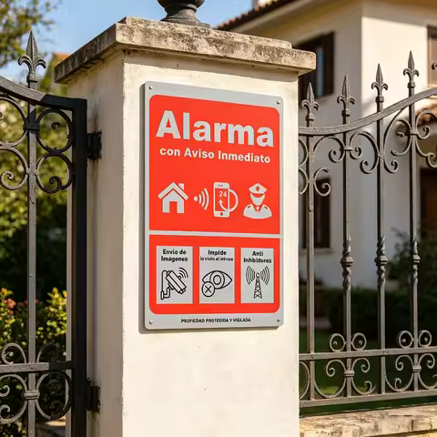 Instant Alert Alarm Sign - Iron Wall Decor, Red with White Icons, Anti-Intrusion Vision, Anti-Inhibi