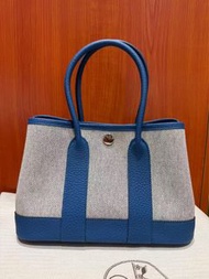 👏🏻門市現貨～🐎愛馬仕Hermes Garden Party 藍色帆布 w stamp