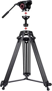 Wdezhi 3 in 1 (Tripod + Bowl Adapter + Black Fluid Drag Head) Heavy Duty Video Camcorder Aluminum Al