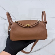 Hermes Mini Lindy 二代 金棕金 短背帶 99新全配四角無磨損