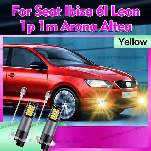 2Pcs H3 LED Auto Front LED Fog Bulb 3000K Yellow For Seat Ibiza 6l Leon 1p 1m Arona Altea Fanless Ha
