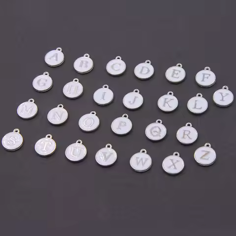 10pcs/26pcs Alphabet Letter Double Face Enamel Charms White K white enamel color White Enamel 12*15m