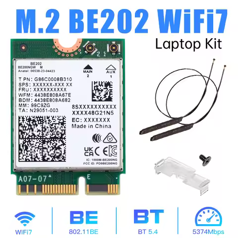 WiFi 7 for BE202 WiFi Card WiFi 7 BE202NGW BT5.4 M.2 Wireless Network Card 5374Mbps Tri-Band 2.4G/5G