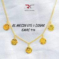 RANTAI LEHER MESIN GANTUNG 5 DINAR EMAS TULEN 916 RL SYILING DINAR EMAS 916 GOLD NECKLACE 916