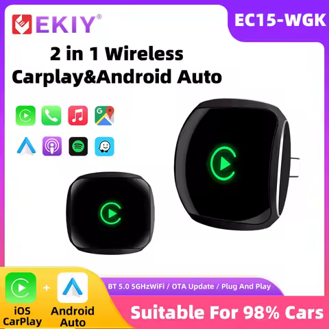 EKIY Universal 2 in 1 Function Wireless Carplay Adapter Wireless Carplay Android Auto Connector Smar