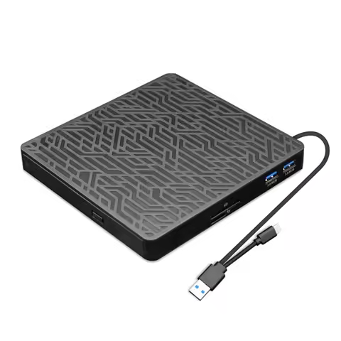External Blue Ray Drive USB 3.0 Type-C Slim Optical CD DVD Drive Burner with SD/TF Card Reader 24X H