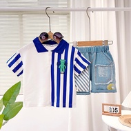 Boy Cool Handsome 2025 Boy Baby Clothes Children Handsome polo Shirt Short Sleeve Set #Ready Stock