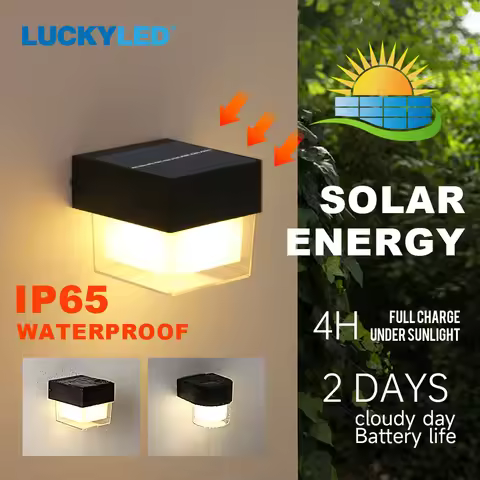 LUCKYLED Solar Outdoor Wall Light Waterproof LED Facade Wall Lamp 4W Wireless Street Porch Garden Li