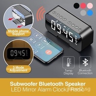 jw026Mirror Alarm Clock LED Digital Clock Bluetooth Speaker With Radio LED Mirror Wireless Subwoofer Music